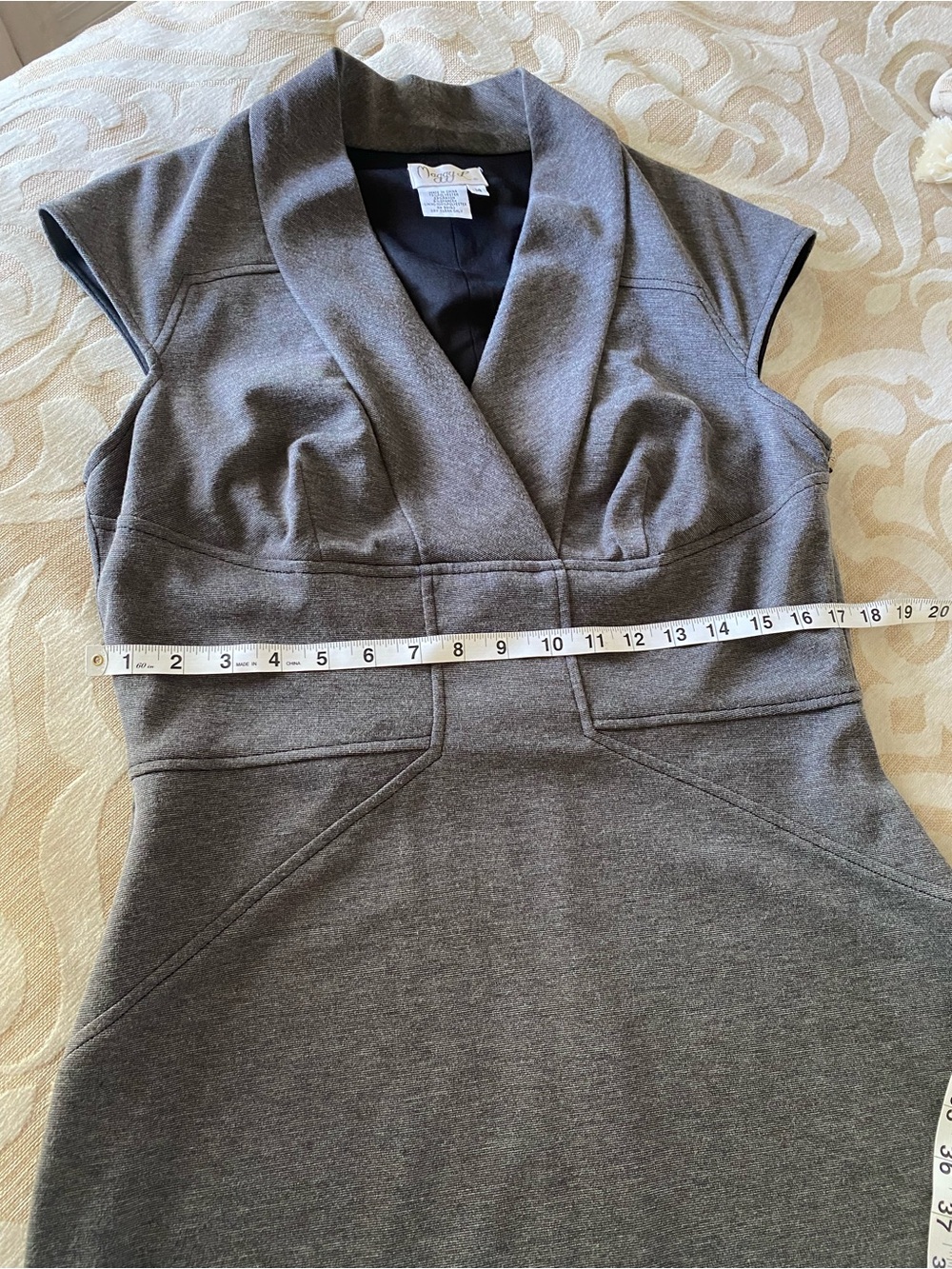 Maggy London Gray Sheath Dress Shawl Collar Career Office Size 14 - Picture 12 of 14